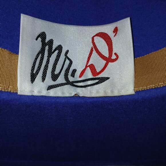 MR D DESIGNER WOOL HAT, WOMEN'S, ELECTRIC BLUE WITH BLACK FLORAL LEAF DESIGN - Picture 4 of 12